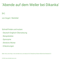 'Abende auf dem Weiler bei Dikanka'